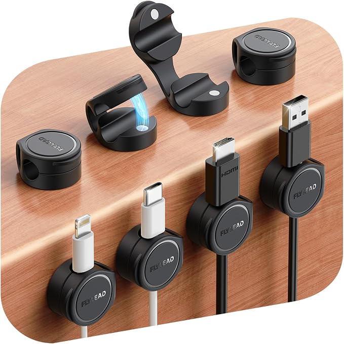 FLYLEAD 8-Pack Silicone Cord Organizer Magnetic Cable Clips, Adhesive | Resilient Yet Soft Rubber Cord Management Holder for Home Office Desk Accessories, Nightstand Phone Charger Wire Organization by Sincerityisworththewait