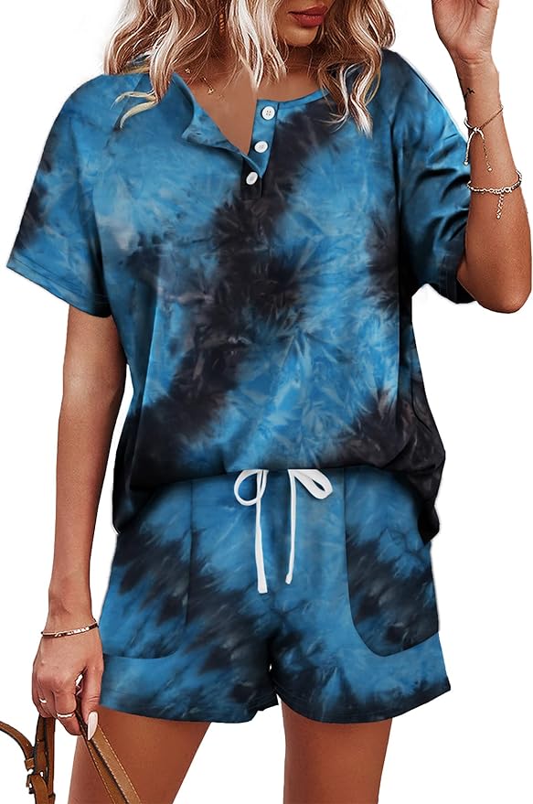 WIHOLL Two Piece Outfits for Women Lounge Sets Button Down Top and Shorts Set Sweatsuits with Pockets by WIHOLL