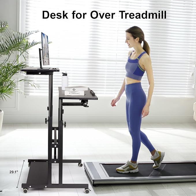 Hadulcet Stand Up Desk, Rolling Desk Adjustable Height, Mobile Standing Desk with Wheels & Charging Station, Portable Stand for Laptop, Rolling Computer Cart TV Tray, Small Standing Desk Drawing Table - Image 5