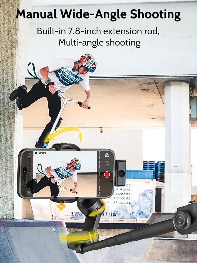 AOCHUAN Gimbal Stabilizer for iPhone & Android,3-Axis Phone Gimbal w/Wireless Lavalier Microphone,Built-in 7.8" Extension Pole,OLED Display,Phone Stabilizer for Video Recording TikTok(V8 Mic Kit) - Image 6