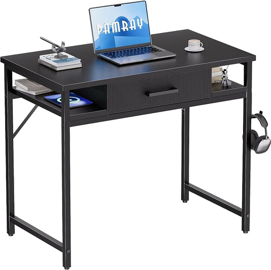 Pamray 32 Inch Small Computer Desk with Drawers for Bedroom Small Spaces | Compact, Sturdy, Easy Assembly, Mini, Suitable for Dorm and Apartment, Study and Writing by PAMRAY