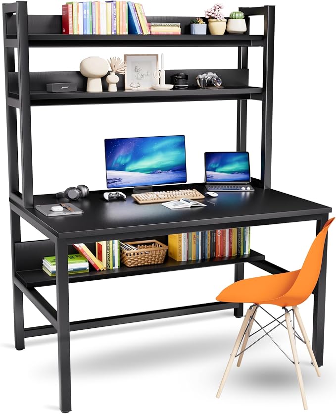 Aquzee Computer Desk with Hutch and Bookshelves, Large Leg Room 47 inch Width Black Desk with Space Saving Storage Shelves for Home Office,Study, Work, Easy Assemble - Image 10
