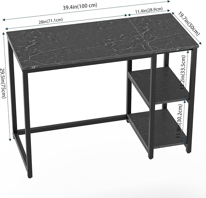 SINPAID Computer Desk 40 inches with 2-Tier Shelves Sturdy Home Office Desks with Large Storage Space Modern Gaming Desk Study Writing Laptop Table, Black Marble - Image 3