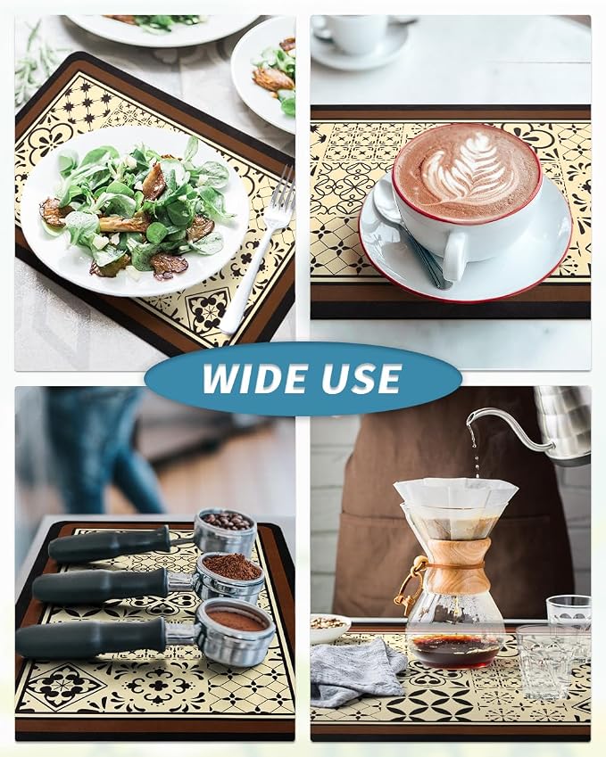 AMOAMI Coffee Mat Hide Stain Rubber Backed Absorbent Dish Drying Mat for Kitchen Counter - Fits Under Coffee Maker or Machine - Khaki 17x31.5 - Image 6