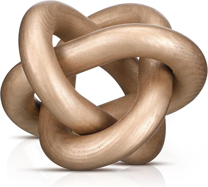 Yalikop 3 Link Wood Knot Decor Rustic Home Décor Accents Hand Carved Coffee Table Decoration, Boho Chain Link Decoration, Modern Shelf, Rustic Objects for Home Living Room Bedroom(Champagne) by Yalikop