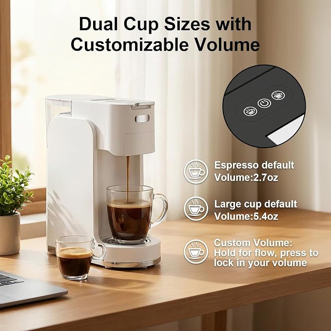 Single-Serve Coffee Maker, 4 in 1 Hot and Iced Coffee Machine, 20-Bar Espresso Coffee Maker for Ground Coffee, K-Cup Pod, NES Original and DG Pod, Customizable Brew Volume, Heats up in 3 seconds - Image 5