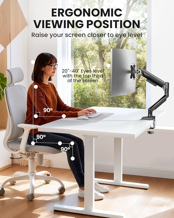 ErGear Single Monitor Arm, Fully Adjustable Monitor Mount for 13–34 Inch Screens, Fast Install Computer Monitor Stand with Tool-Free VESA Mount, Cable Management, Holds 19.8 lbs, Max VESA 100x100mm - Image 7