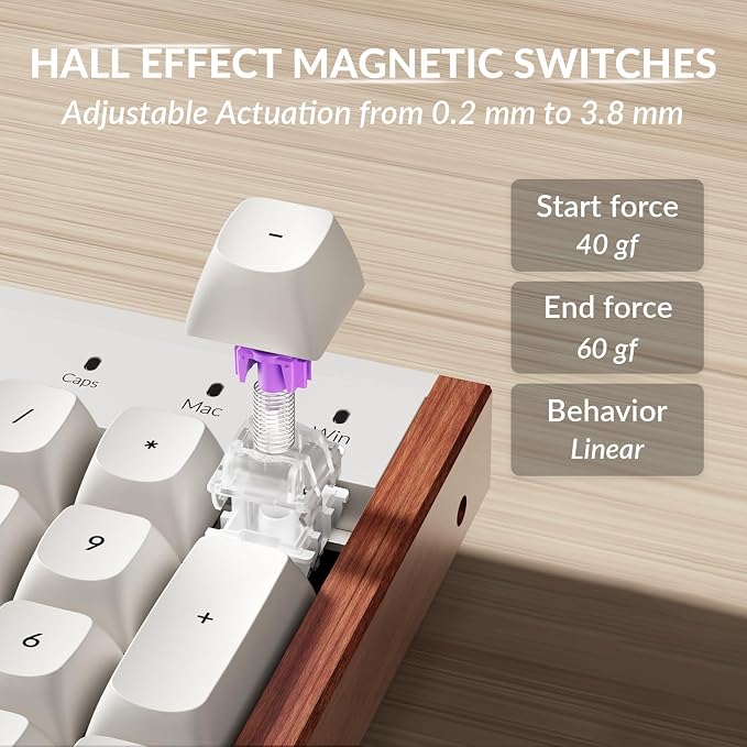 Keychron K10 HE Full-Size Hall Effect Keyboard Wireless, Rapid Trigger | Aluminum Wood Frame Hot-Swappable Magnetic Switches Adjustable Actuation 2.4 GHz Bluetooth USB-C PBT Keycaps QMK Custom RGB - Image 4