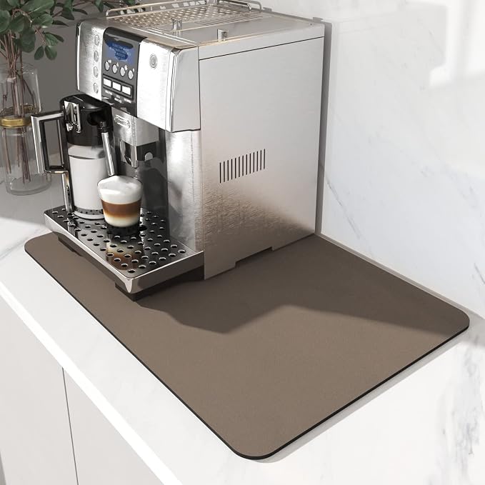 AMOAMI-Coffee Mat Hide Stain Rubber Backed Absorbent Dish Drying Mat for Kitchen Counter-Coffee Bar Accessories Fit Under Coffee Maker, Espresso Machine, Pot, Dish Rack Brown 1624 by AMOAMI