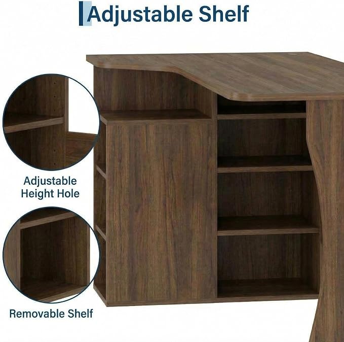 Garvee L Shaped Desk with Storage Shelves, Small Corner Desk for Small Spaces, Corner Table with 3 Tier Shelves, Home Office, Writing Study Gaming Desk, Walnut Wood - Image 4
