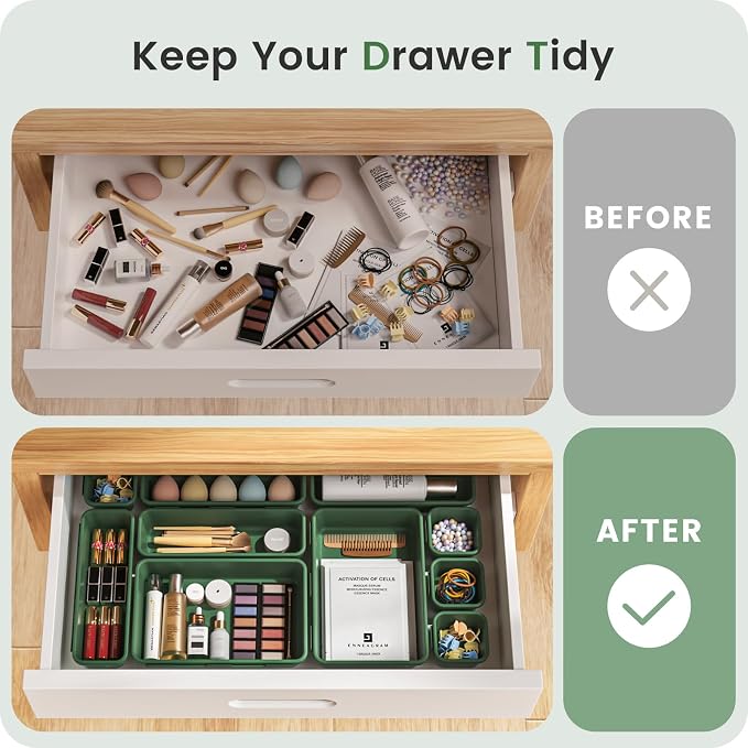 【Military Grade】A-LuGei Drawer Organizer,【】Makeup organizer,【Holds 177 Items】Bathroom Organizers and Storage,Organization and Storage,Desk Drawer Organizer for Vanity【Green】 - Image 4