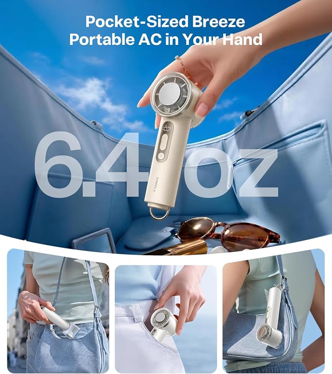 TORRAS COOLiFY iva Handheld Fan with Ice Cooler, [Chill by 50°F], 0-100 Adjustable Speed, Super Mini Powerful Portable Fan 4900mAh Rechargeable, Hand Fans for Travel Essentials,Mothers Day Gifts,Ivory - Image 6