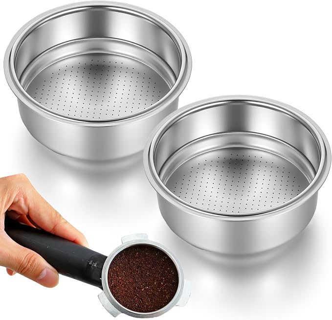 2 Pcs Stainless Steel Coffee Filter, 51mm Pressurized Espresso Filter Basket for Portafilter Machines Espresso Machine Parts Compatible with 51mm Portafilter Coffee Machines (1 Cup+2 Cups) by Unknown