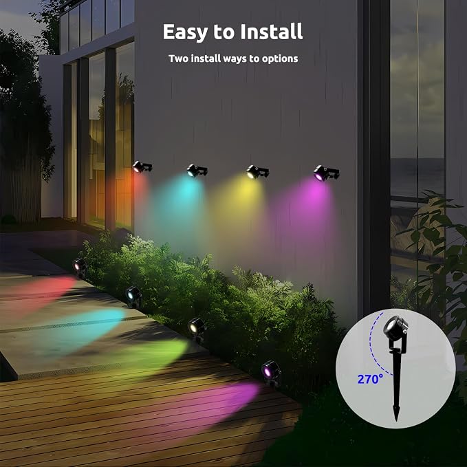 VTimes 8pcs Smart RGBW Landscape Lights IP65 Waterproof Outdoor SpotLights | Low Voltage Landscape Lighting, APP & Remote Control and Timing, Color Changing Outdoor for Yard, Garden, Lawn, Holiday Decor - Image 8