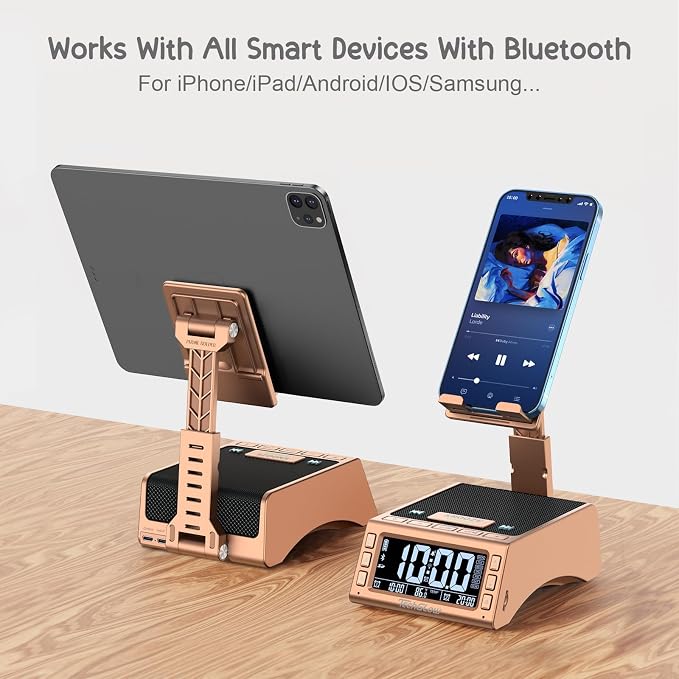 TechGlow Foldable Cellphone Stand with Bluetooth Speaker Charging Station Birthday Gifts for Men Women Mother Father Boy Girl Teens Cool Tech Gadgets-Rose Gold - Image 5
