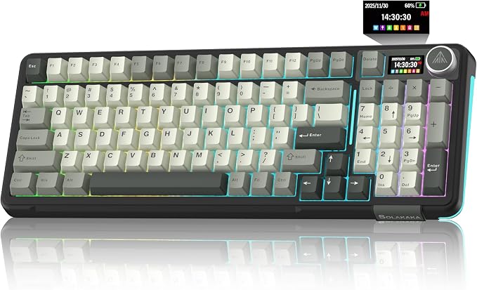 SOLAKAKA A99 Pro Wireless Mechanical Keyboard with LCD Screen & Metal Knob, 2.4GHz/BT5.0/USB-C, RGB Backlit Gaming Keyboard, Hot Swappable, Creamy Keyboard with Gasket Structure, for Win/Mac by SOLAKAKA