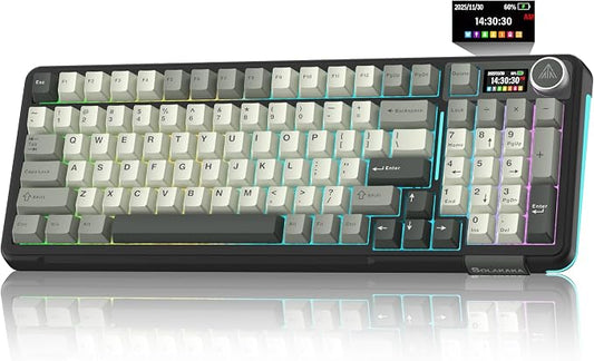 SOLAKAKA A99 Pro Wireless Mechanical Keyboard with LCD Screen & Metal Knob, 2.4GHz/BT5.0/USB-C, RGB Backlit Gaming Keyboard, Hot Swappable, Creamy Keyboard with Gasket Structure, for Win/Mac by SOLAKAKA