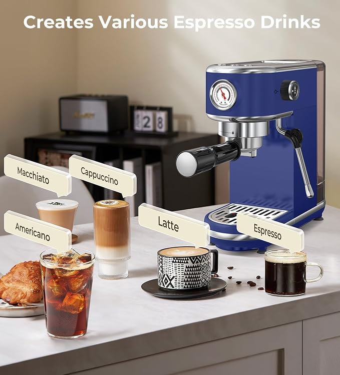 atatix 20 Bar Espresso Machine with Milk Frother, Compact Espresso Maker | Stainless Steel Coffee Machine with Precise Temp Control & 44oz Removable Water Tank for Latte, Cappuccino, Dark Blue - Image 2