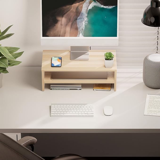FITUEYES Monitor Stand - 2 Tier Computer Monitor Riser Shelf, Wood Desktop Stand for Laptop Computer Screen, Desk Organization, Office Supplies - Image 7