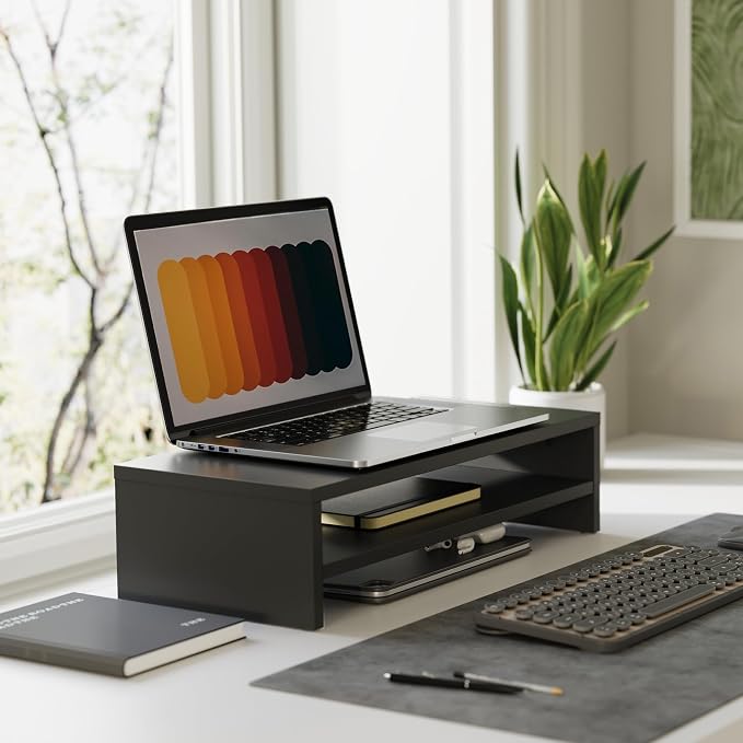 FITUEYES Monitor Stand - 2 Tier Computer Monitor Riser with 21.3 Inch Shelf, Wood Desktop Stand for Laptop Computer Screen, Desk Organization, Office Supplies - Image 6