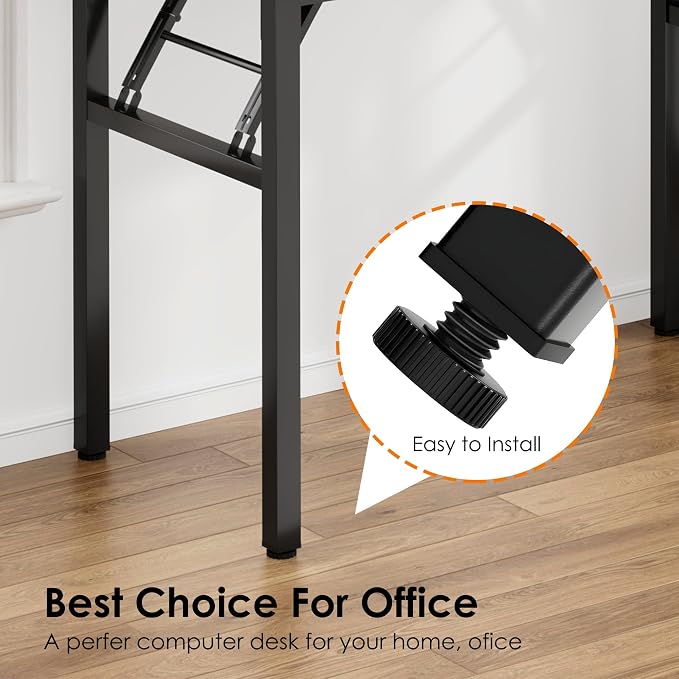 Need Office Computer Desk 35.8 Inch Sturdy Folding Laptop Table Teak | Black Frame Writing Gaming Work Table/Foldable Home Office Desk/Sewing Table, No Assembly Required - Image 8