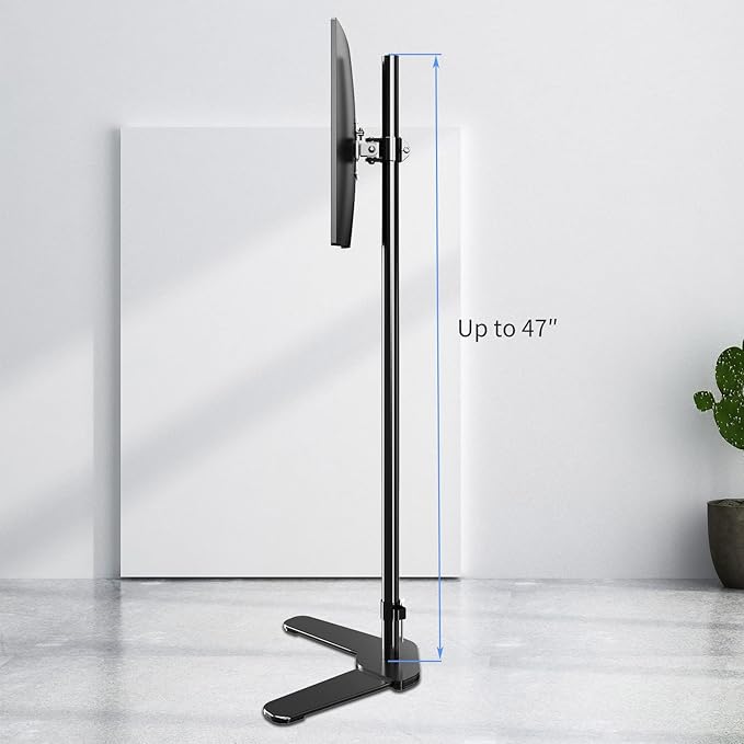 Single Tall Monitor Mount, Extra Long Computer Stand with 47 inch Pole, Floor Computer Stand, Free-Standing Monitor Desk Mount Support 13 to 27 inch Screen,22lbs - Image 3