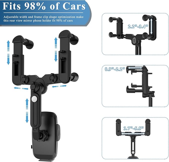 Car Phone Holder Mount, Rear View Mirror Phone Holder, Rotatable and Retractable Phone Holders for Your Car Compatible with iPhone Samsung All 4-7 Inch Cell Phones - Image 2