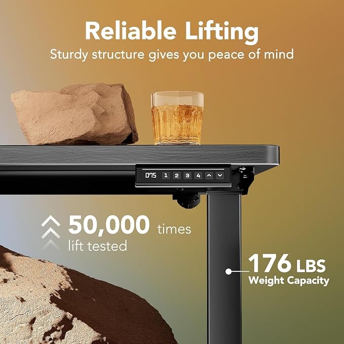 HUANUO Electric Standing Desk, 71" x 30" Height Adjustable Desk, 4 Memory Height Settings, Sit to Stand Up Desk for Home Office, with Headphone Hook, Cable Manager, Walnut - Image 4
