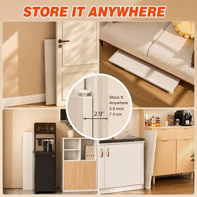 Folding Table Computer Desk - 35.8" No Assembly Folding Desk Design and Foldable Office Desk, Small Desk for Bedroom, Compact Storage Portable Use for Dorm and RV Small Space, White Ash - Image 5