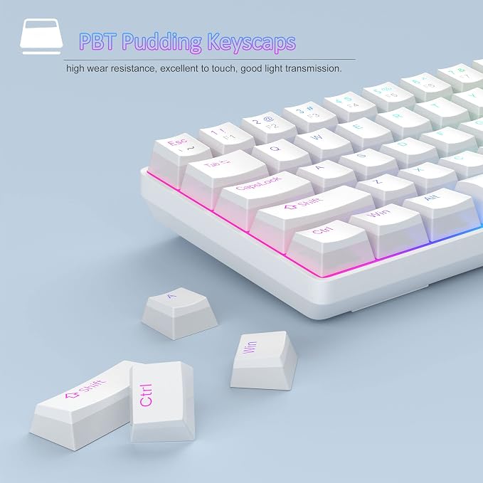 MageGee Portable 60% Mechanical Gaming Keyboard, Red Switch, PBT Pudding Keycaps RGB Backlit Compact 68 Keys Mini Wired Office Keyboard for Windows Laptop PC - White - Image 4