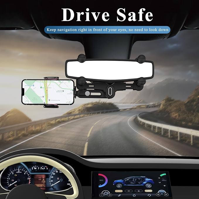 Phone Mount for Car, Rear View Mirror Phone Holder, Rotatable and Retractable Car Phone Holder Mount Rearview Mirror Phone Holder for Car Compatible with iPhone Samsung Cell Phones (Pink) - Image 6