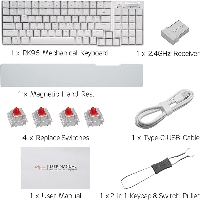 RK ROYAL KLUDGE RK96 Wireless Mechanical Keyboard with Magnetic Wrist Rest | 96 Keys Hot Swappable Wireless Gaming Keyboard with Software, Triple Mode BT5.0/2.4G/USB-C, Blue Backlight, Custom Switch - Image 7