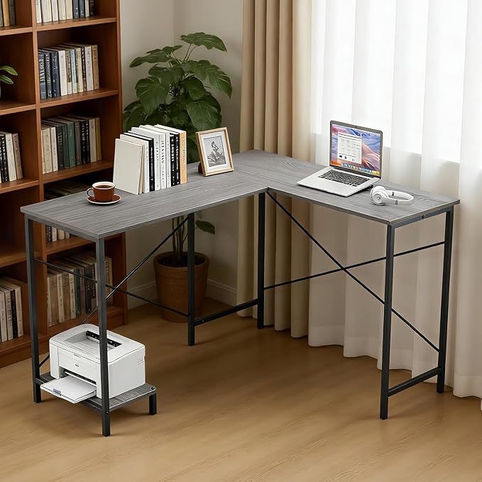 L Shaped Desk, 50 Inch Reversible Computer Desk Corner Gaming Table with CPU Stand, Sturdy Metal Frame PC Workstation for Home Office | Storage Bag, Grey Corner Gaming Desk, Sturdy Metal Frame, PC Workstation for Home Office - Image 2