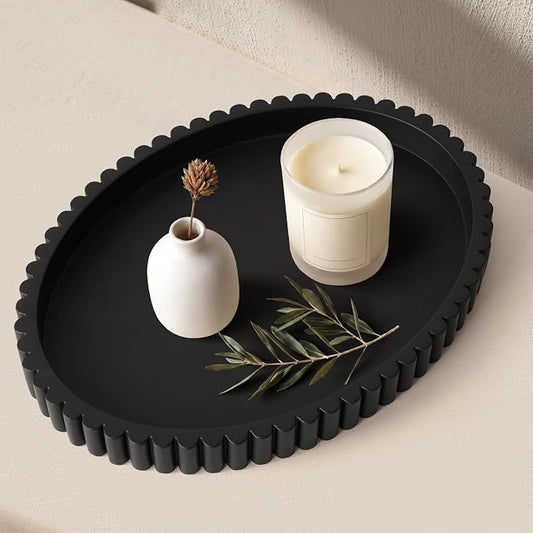 Oval Tray for Coffee Table Decor, 15" Concrete Tray, Table Centerpieces Decorative Trays for Home Decor, Modern Decorative Trays for Coffee Tables, Centerpiece Trays, Black by Cathyeen