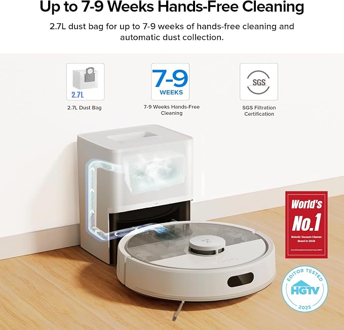 roborock Q7 M5+ Robot Vacuum and Mop, Up to 7-9 Weeks Self-Empty, 10000Pa | Upgraded from Q5 Max+, Dual Anti-Tangle System for Pet Hair & Carpet, PreciSense LiDAR Navigation, App Control, White - Image 2