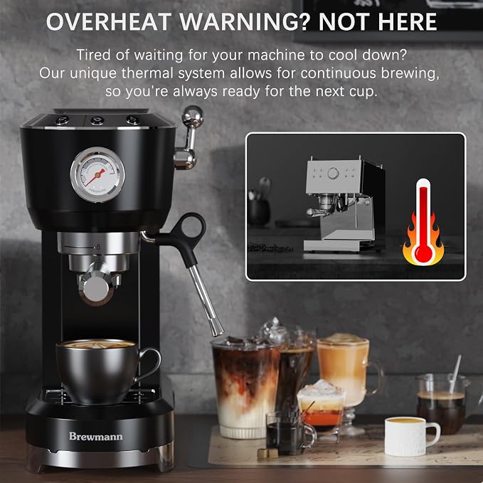 Espresso Machine with Powerful Steam Milk Frother, 20 Bar Coffee Machine for Latte, Cappuccino, Compact Espresso Maker for Home, Fast Heating, 42oz Removable Water Tank, Black - Image 4