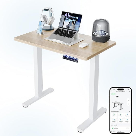 HUANUO One-Piece AI-Powered Electric Standing Desk, Smart APP, Work with Alexa & Google, Adjustable Height, 3 Memory Settings, Sedentary Reminder, Ergonomic Sit-Stand Desk, 32-inch, Light Walnut by HUANUO