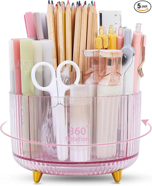 SKYDUE Rotating Pencil Pen Holder, Pen Organizer with 5 Slots - Aesthetic Desk Organizer and Accessories for School, Home, Office Supplies by SKYDUE
