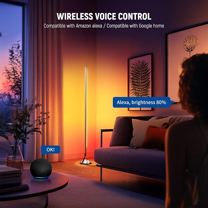 NEEWER Smart RGB IC W Floor Lamp, 1500lm LED Standing Corner Light Compatible with Alexa Google, APP Control/AI DIY/Music Sync/16 Million Colors, Ambience Lighting Bedroom Living Room Home Decor, NF01 - Image 2