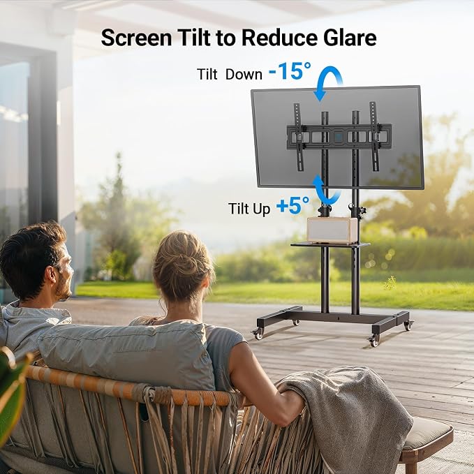 PERLESMITH Rolling TV Stand on Wheels for 32-83 Inch Screens up to 110lbs, Mobile TV Cart Height Adjustable Portable Outdoor TV Stand Tilt Rolling TV Cart with Shelf Max VESA 600x400mm PSTVMC03 - Image 6