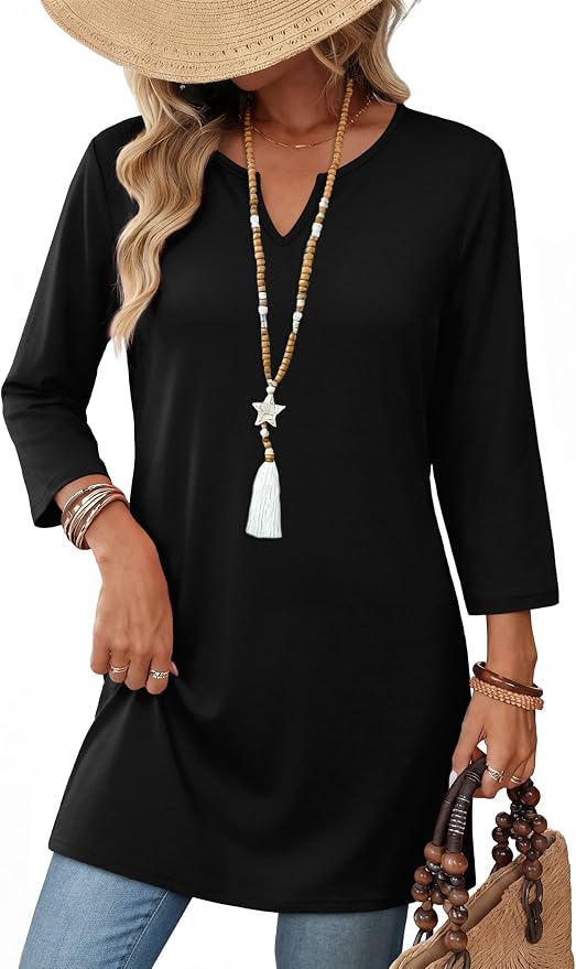 OFEEFAN Summer Boho Tops For Women 3/4 Length Sleeve Womens Tops Vacation Outfits by OFEEFAN