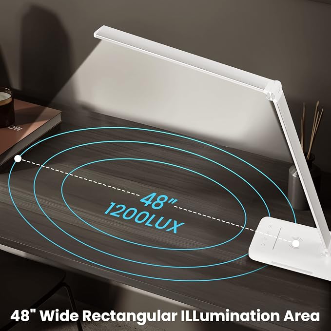 LED Desk Lamp with Night Light, Fast Wireless Charger, USB Charging Port, 10 Brightness, 5 Color Modes, Dimmable Bedside Table Lamp for Bedroom, Touch Control, Auto Timer, 1200Lux Super Bright - Image 6