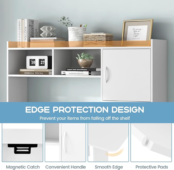 Tangkula L-Shaped Desk with Storage Hutch, Corner Computer Desk with Shelves & Cabinet, Modern Writing Study Table for Home Office, Laptop PC Workstation, White - Image 6