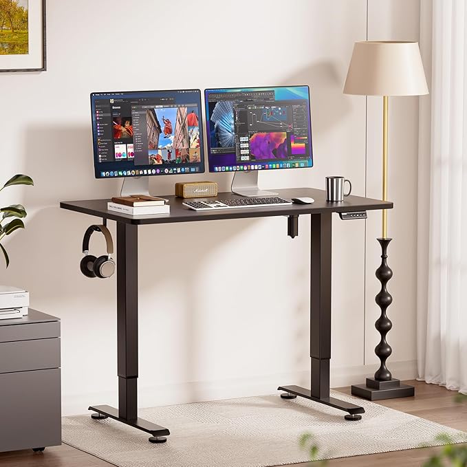 Veken Standing Desk, Black, 47.2×23.6 Inch | Height Adjustable Sit Stand Up Computer Tables for Home Office, Study , Writing, Suit students, employees and group work - Image 2