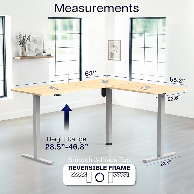 VIVO Light Wood 63 x 55 in Corner Standing Desk, DESK-E3CTGC | Electric, Reversible L-Shaped Table, Sit Stand, Height Adjustable, Memory Controller, Office Furniture Sets, Gray Frame - Image 5