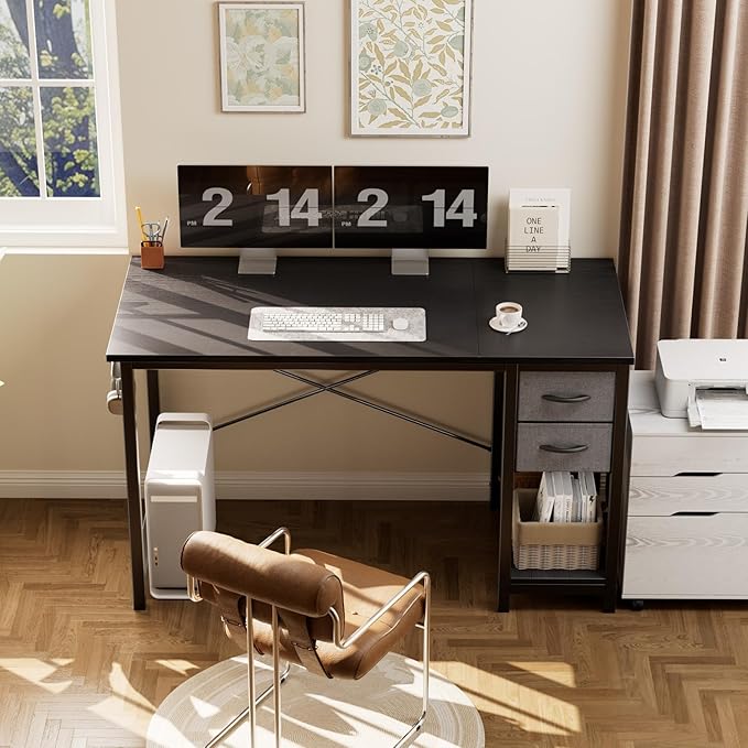 Sweetcrispy 40-Inch Computer Desk with Drawers, Office Desk, Black | Small Desk for Bedroom Home Office with Side Hook, Modern Simple desk with storage for Writing - Image 6