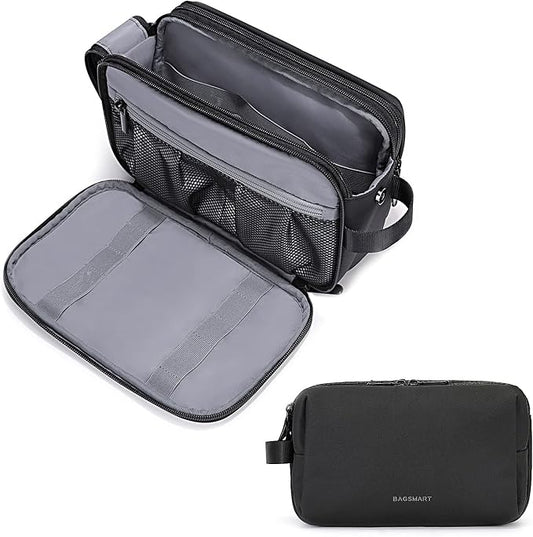 BAGSMART Toiletry Bag for Men, Travel Toiletry Organizer Dopp Kit Water-resistant Shaving Bag for Toiletries Accessories, Door Room Essentials,Black-large by BAGSMART