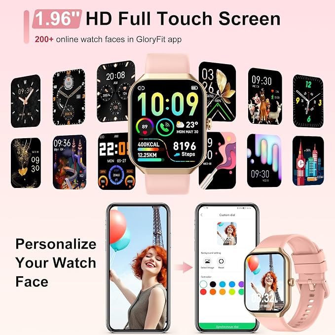 Jugeman Smart Watch for Women, 1.96" HD Smartwatch (Answer/Make Call) with Heart Rate/Sleep Monitor/Pedometer Fitness Watch 113+ Sport Modes, IP68 Waterproof Activity Tracker for Android iOS - Image 2