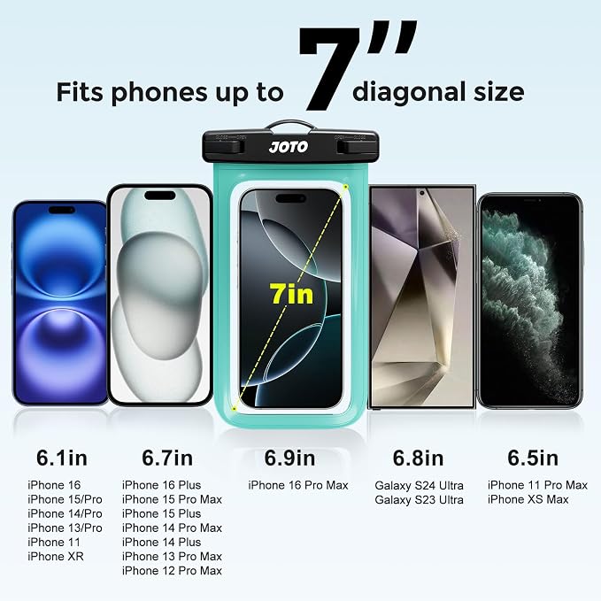 JOTO Up to 7" Universal Waterproof Phone Case for iPhone 17 Air 16 15 14 13 12 11 Plus Pro Max, IPX8 Cellphone Dry Bag XR X SE, Galaxy S23 S22 S21 S20+ S20 S10 Plus Note, Pixel -Green - Image 4