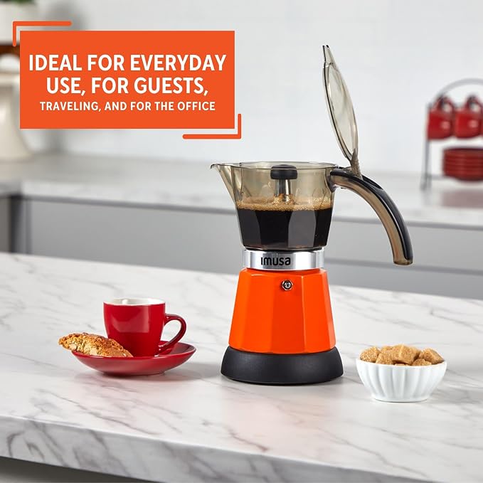 IMUSA 6 or 3 Cup Electric Espresso Maker with Cool-Touch Handle, Orange | Bare Aluminum Finish, Cool-Touch Handle with Visual Indicator, Makes Espresso, Ideal for Everyday Use and Gifts - Image 6